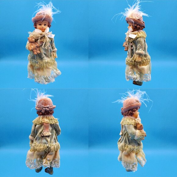 Victorian Girl Ornaments Dangle Legs Mauve Ivory Burgundy Christmas Set of 3 - Picture 5 of 8